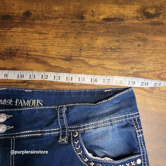 Almost Famous Cuffed Capri Jeans 20 High Rise Thick Stitch Medium Dark Wash - Picture 7 of 12